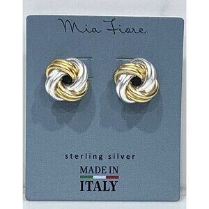 Mia Fiore Sterling Silver Earrings Knot Statement Chunky Two Tone NEW